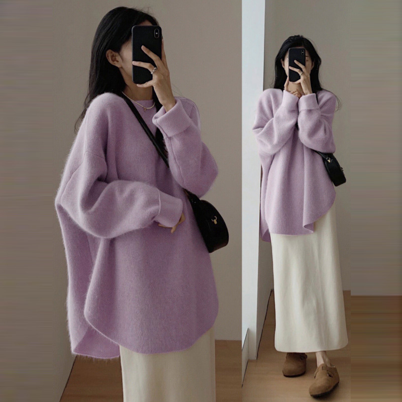 韓版慵懶風純色中長針織毛衣(7色)