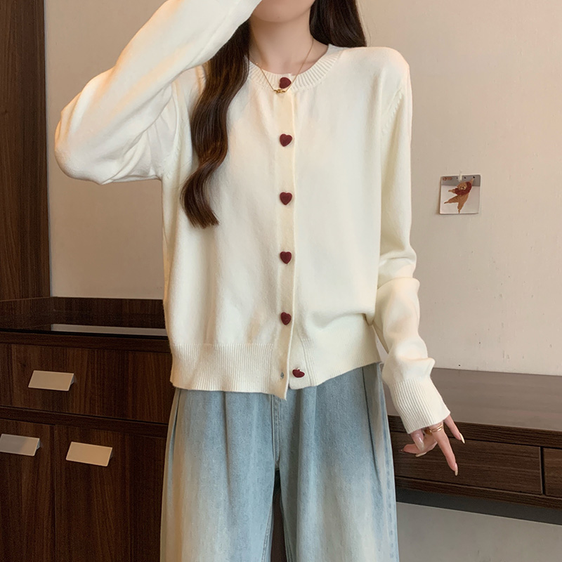 愛心紐扣設計針織開襟衫(4色)