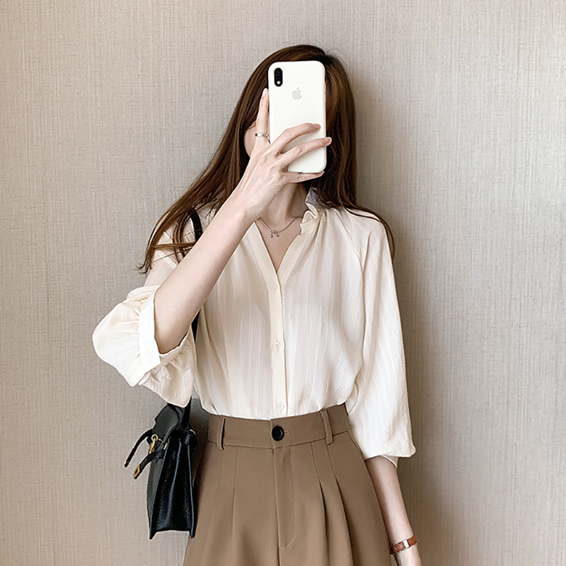 小眾溫柔風寬鬆薄款七分袖襯衫