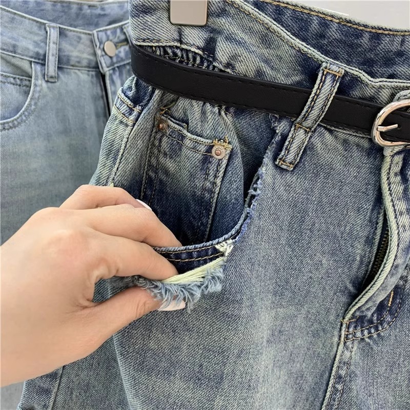 高腰寬鬆闊腿捲邊A字牛仔短褲