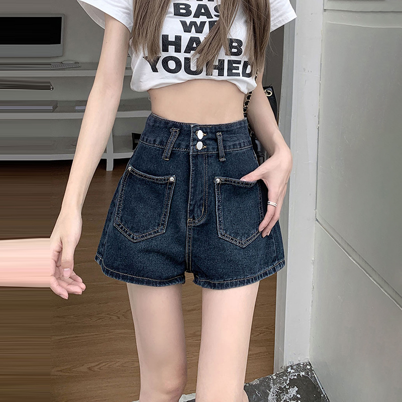 復古高腰A字直筒牛仔短褲