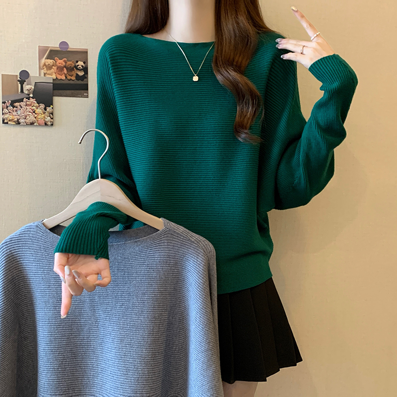 法式一字領蝙蝠袖針織毛衣(2色)
