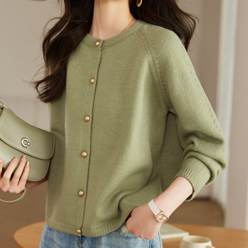 韓系圓領插肩袖針織開襟衫(3色)