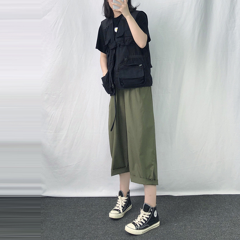 日系寬鬆鬆緊腰燈籠闊腿褲(2色)