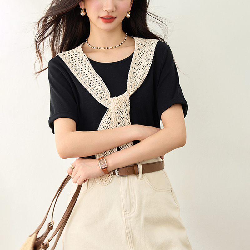 新款假兩件圓領正肩短袖T恤