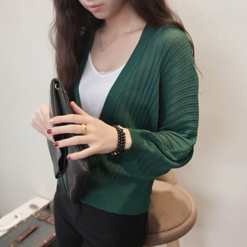 燈籠袖外搭V領寬鬆冷氣房披肩針織衫(5色)