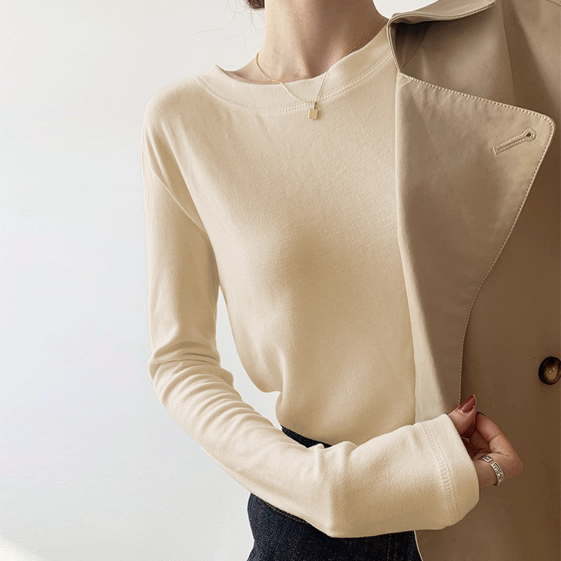德絨磨毛圓領長袖修身打底衫(5色)