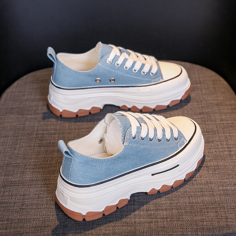 日式大頭加厚波浪底增高低幫帆布鞋（2色）