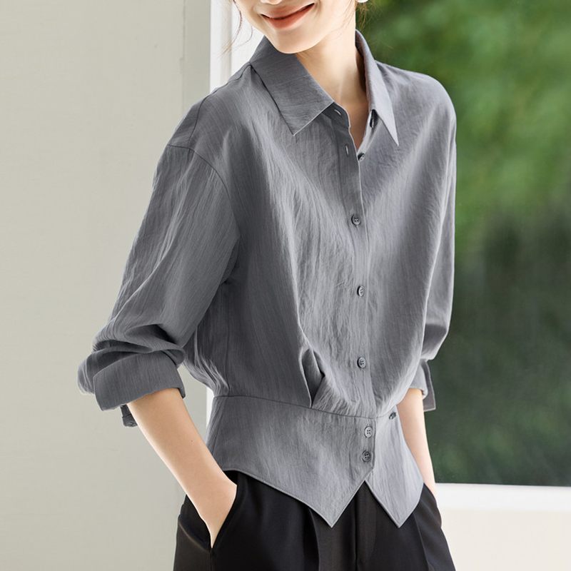 收腰設計顯瘦翻領通勤襯衫