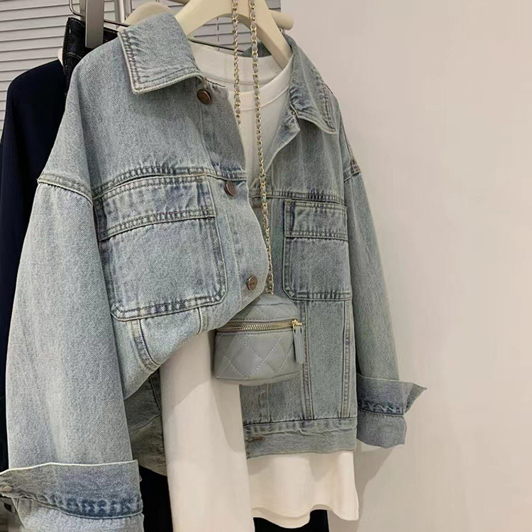 韓系ins潮別緻淺藍色牛仔外套