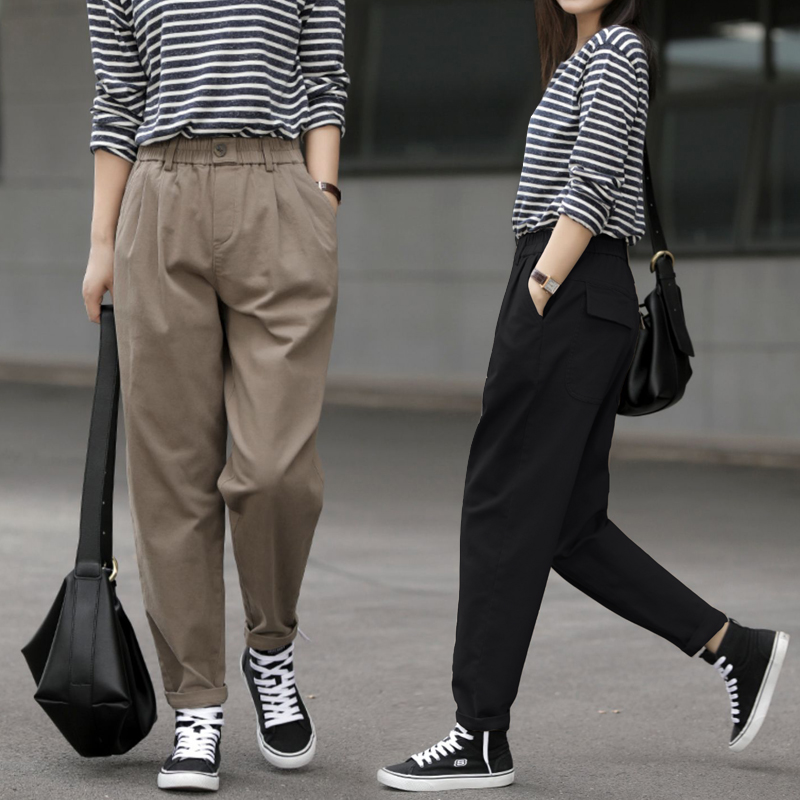 文藝休閒鬆腰工裝小腳褲(2色)