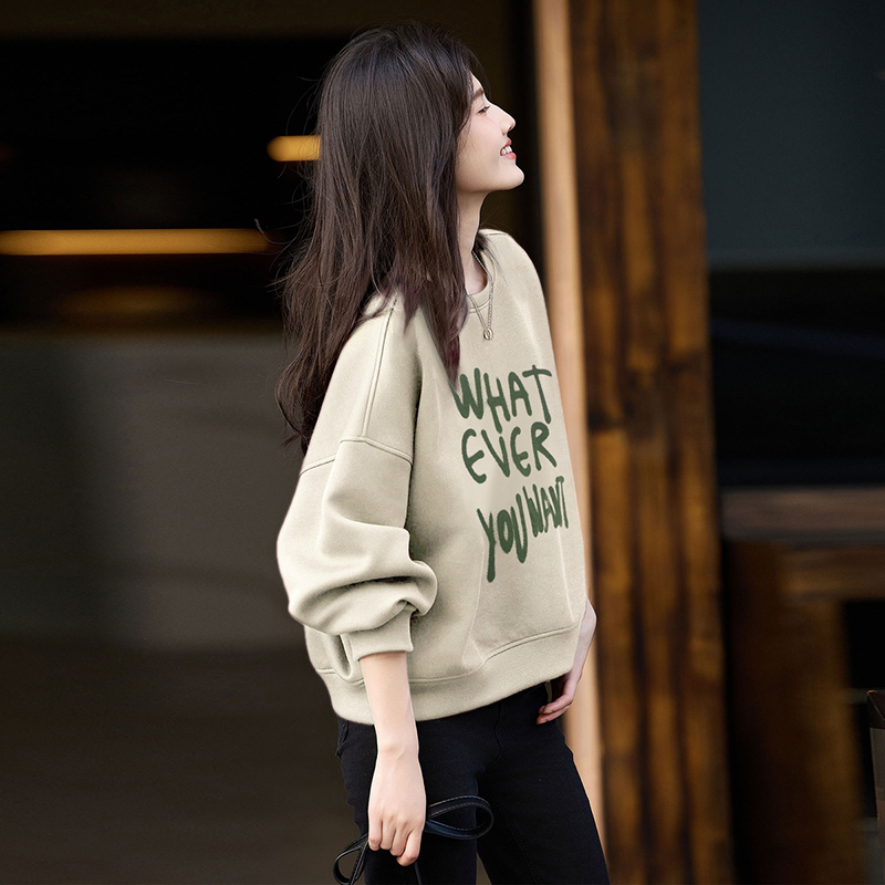 復古字母印花落肩袖寬鬆休閒衛衣