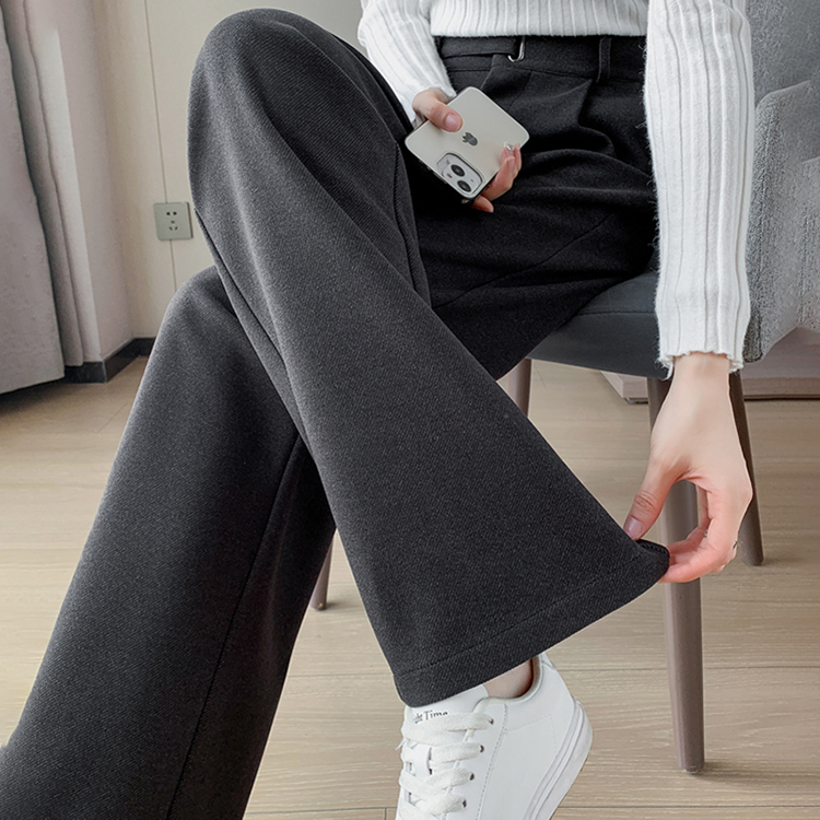 寬鬆休閒高腰毛呢直筒西裝褲(5色)