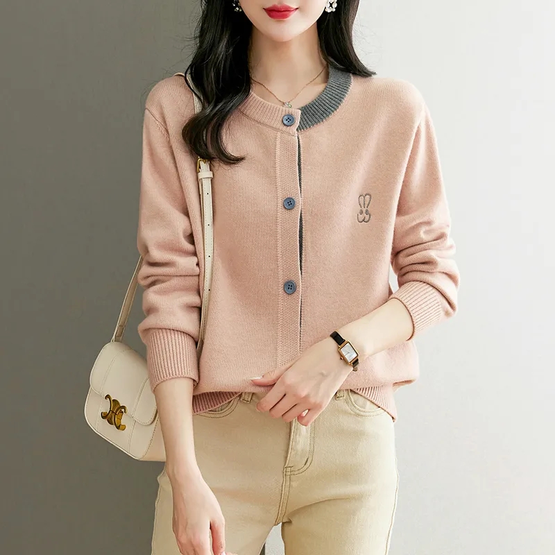 百搭圓領拼色針織開襟衫(4色)