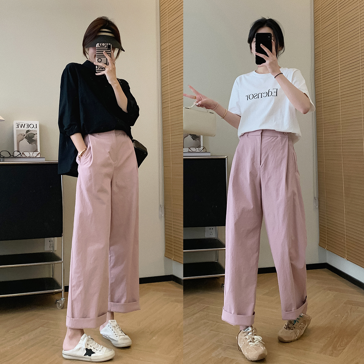 微皺水洗棉九分直筒休​​閒褲(3色)