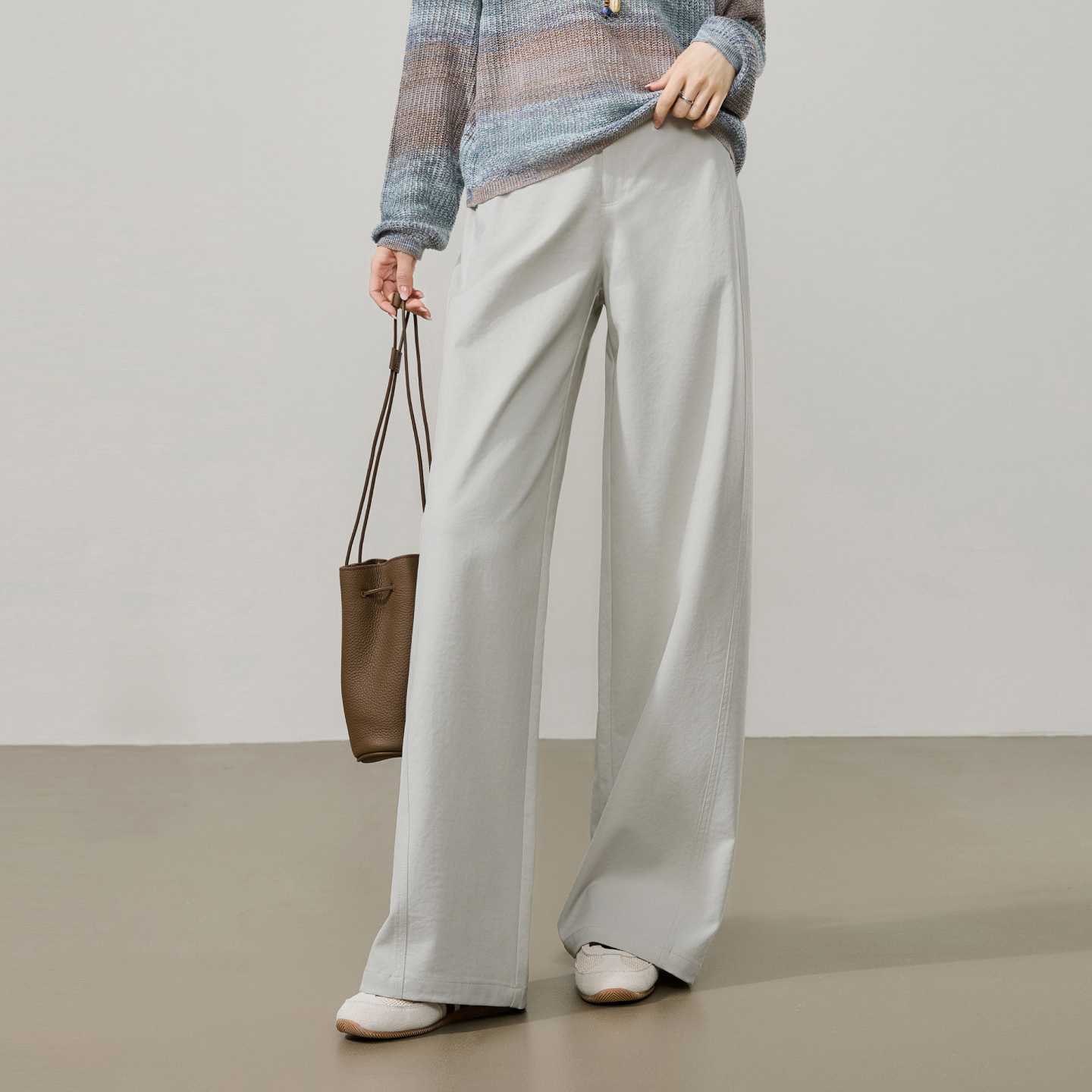 耐皺高腰側分割寬鬆直寬闊腿休閒褲(3色)