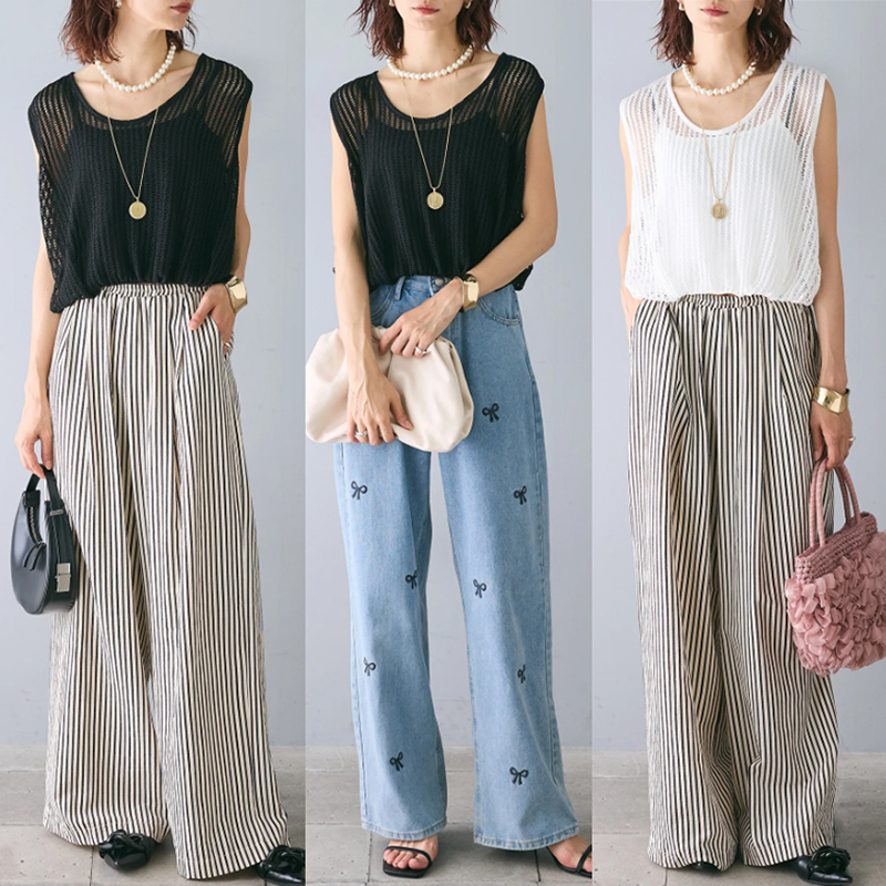 假兩件鏤空女上衣／時尚刺繡水洗褲子