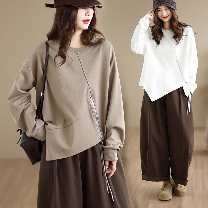 不規則下擺設計休閒拉鍊衛衣(3色)