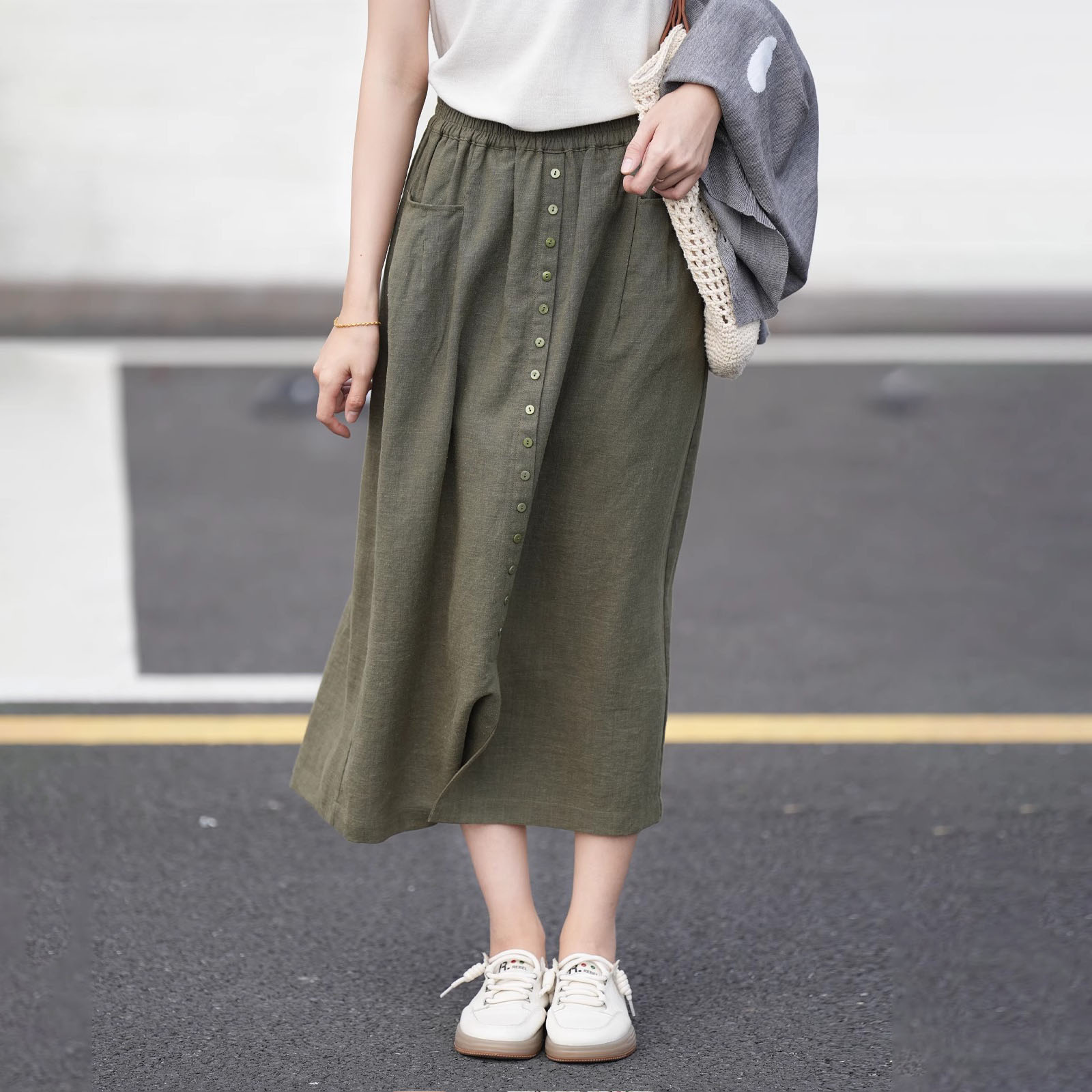 復古簡約百搭棉麻半身裙