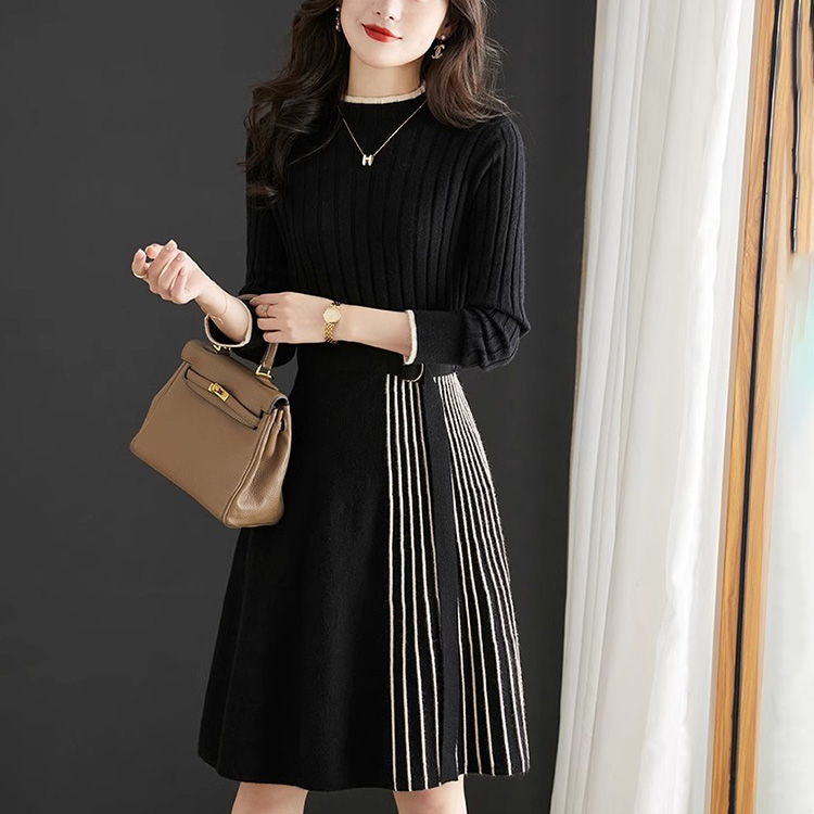 寬鬆優雅百褶A型針織連身裙(3色)