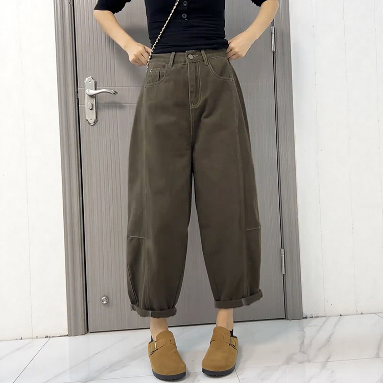 大碼顯瘦寬褲半鬆緊腰蘿蔔牛仔褲(2色)