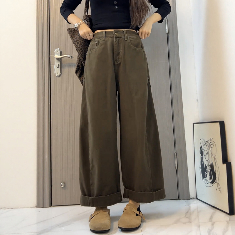 大碼寬鬆顯瘦直筒闊腿褲(2色)