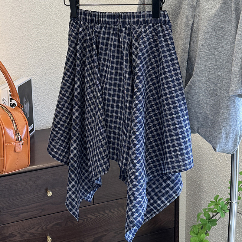 韓系休閒運動百搭綁帶格紋不規則半裙(2色)