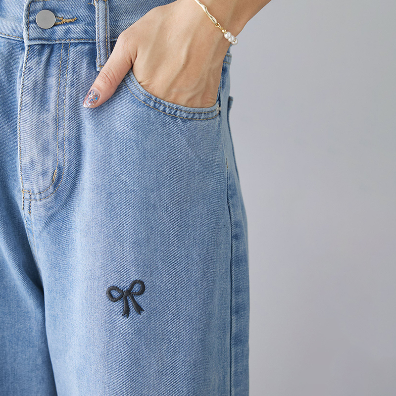 假兩件鏤空女上衣／時尚刺繡水洗褲子