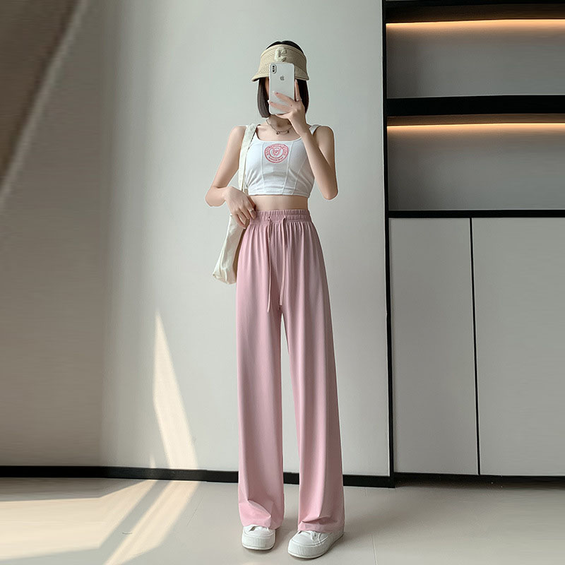 直筒高腰垂墜感顯瘦休閒防曬寬褲(5色)