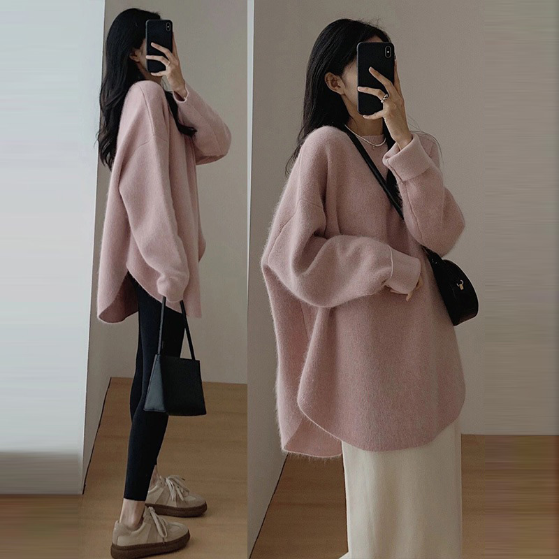 韓版慵懶風純色中長針織毛衣(7色)