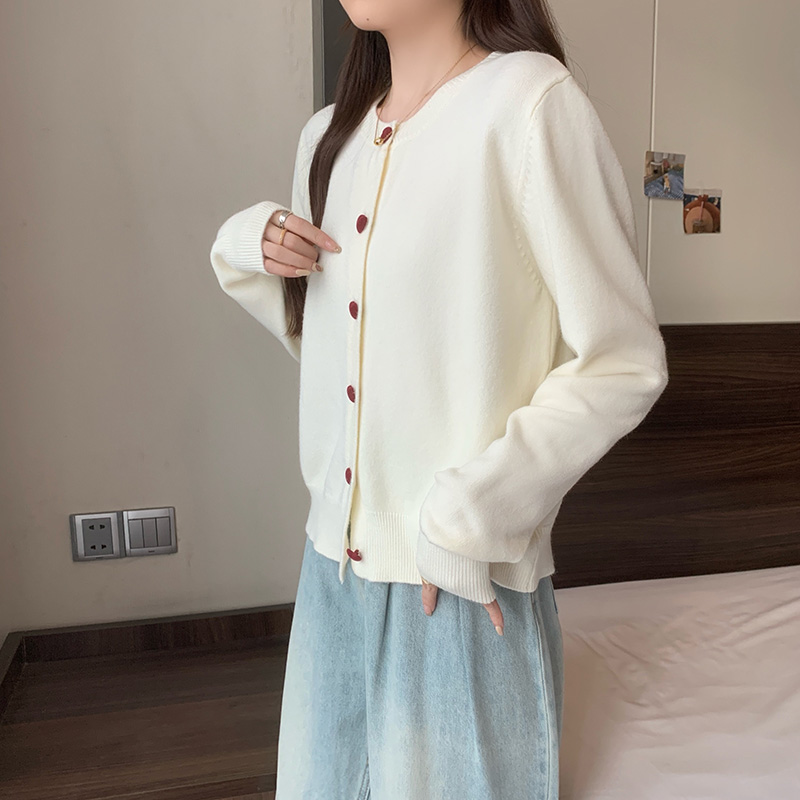 愛心紐扣設計針織開襟衫(4色)