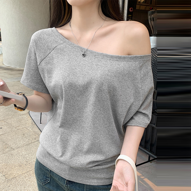 優雅一字領斜露肩短袖T恤(6色)