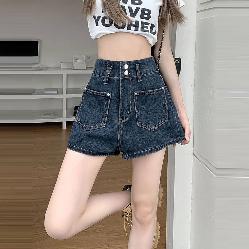 復古高腰A字直筒牛仔短褲