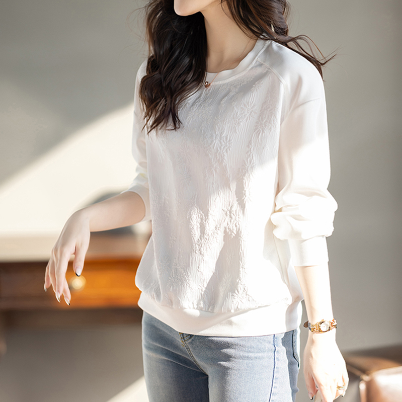 緞面提花圓領寬鬆衛衣(2色)