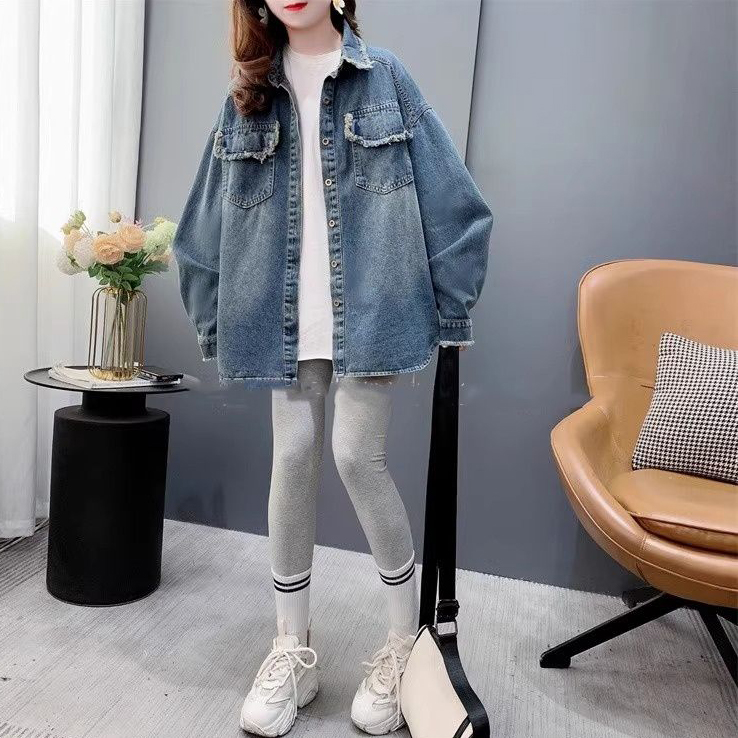 大尺碼寬鬆百搭牛仔外套