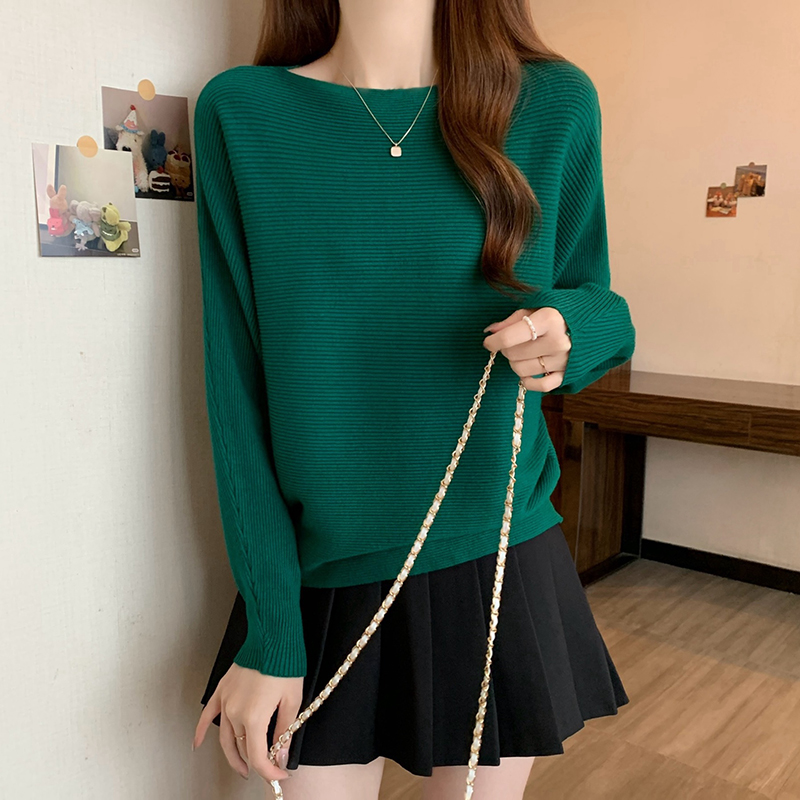 法式一字領蝙蝠袖針織毛衣(2色)