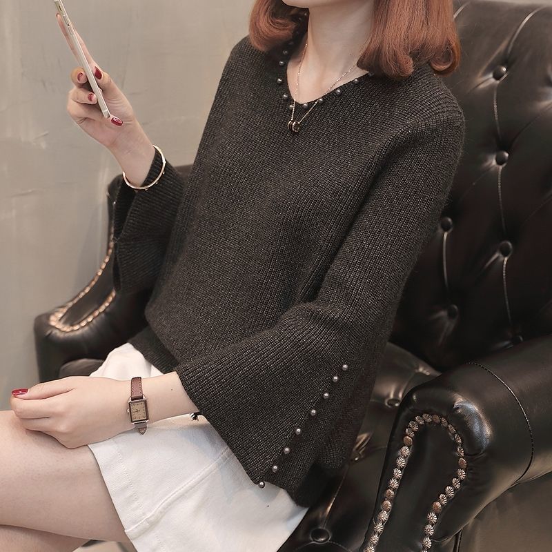 百搭V領喇叭袖針織毛衣(6色)