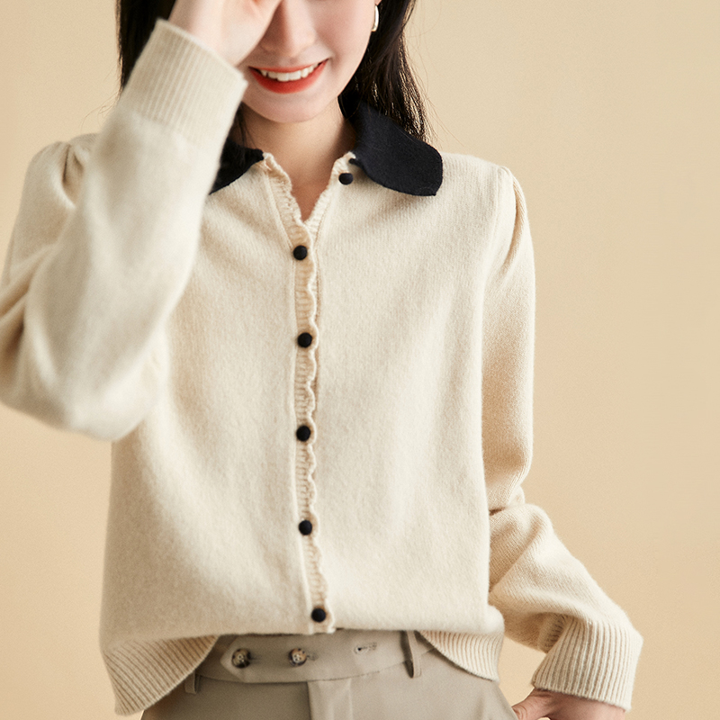 復古柔軟翻領長袖針織開襟衫(3色)