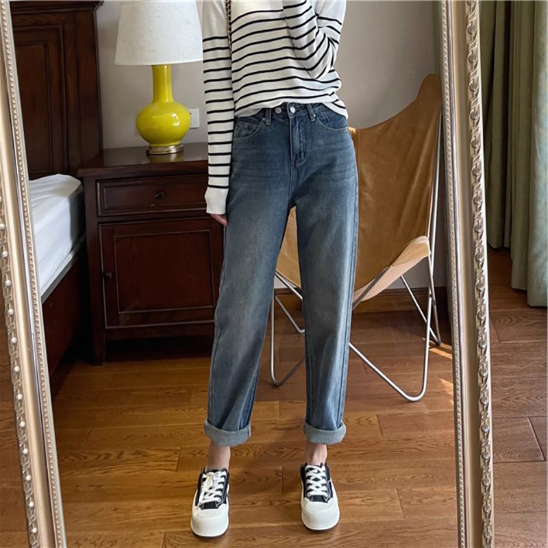 柔軟舒適高腰哈倫九分牛仔褲