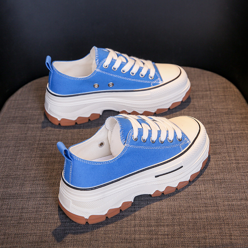 日式大頭加厚波浪底增高低幫帆布鞋（2色）