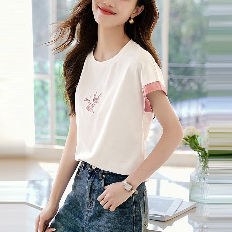 時尚百搭圓領撞色短袖T恤