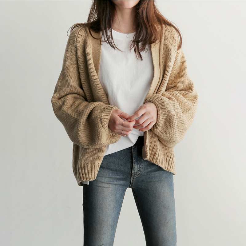 IG爆賣韓系慵懶風寬鬆短版針織開襟衫(3色)