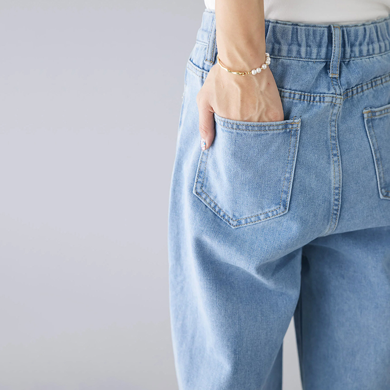 假兩件鏤空女上衣／時尚刺繡水洗褲子