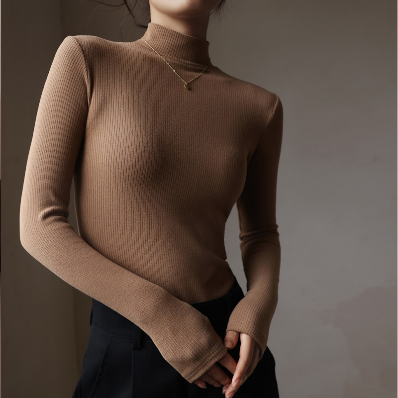 螺紋半高領內搭長袖修身打底衫(7色)