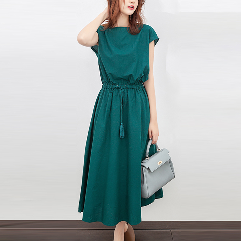 日式簡約文藝可收腰寬鬆棉麻連身裙(9色)