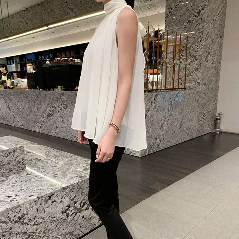 韓系優雅掛脖蝴蝶結無袖背心式襯衫(4色)