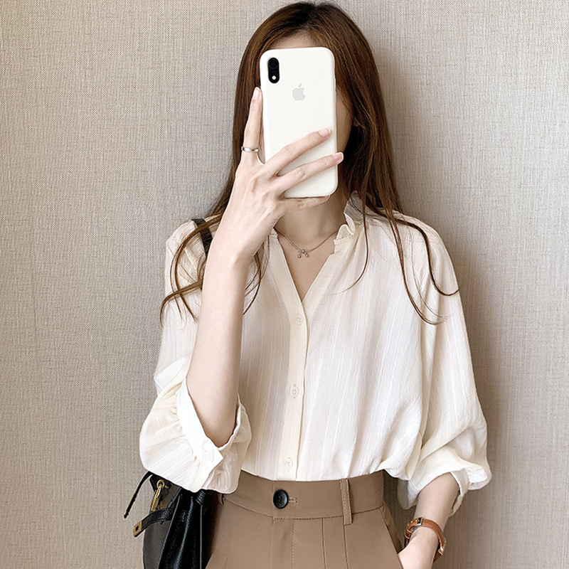 小眾溫柔風寬鬆薄款七分袖襯衫