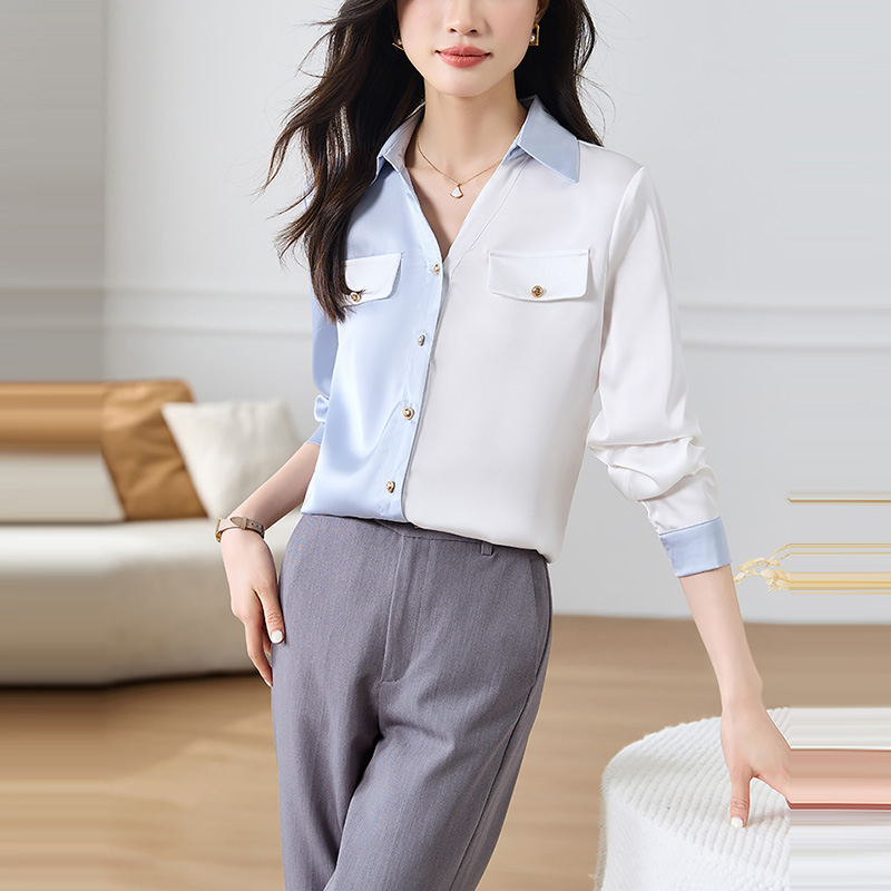 簡約V領撞色長袖襯衫