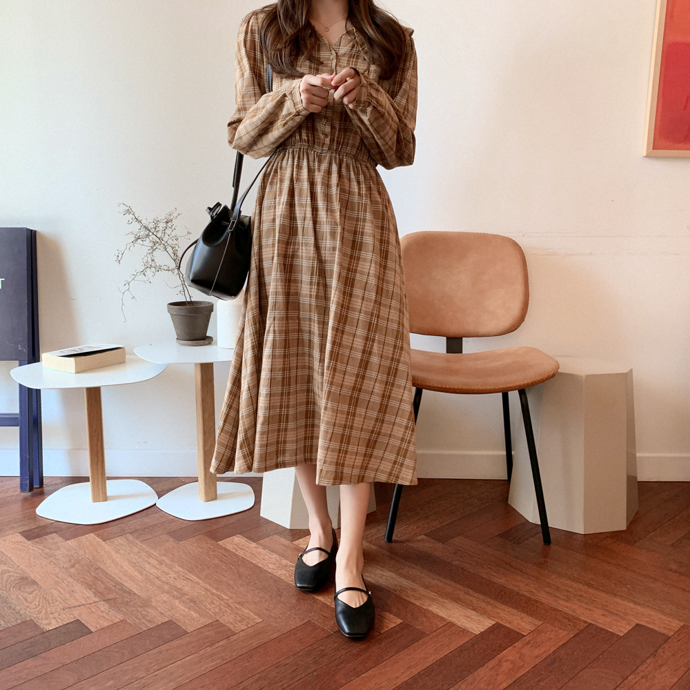 韓系格纹学院风连身裙(2色)