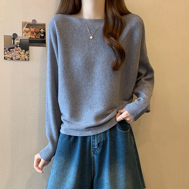 法式一字領蝙蝠袖針織毛衣(2色)